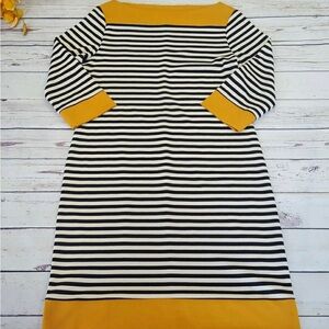 🔶Isaac Mizrahi Shift Tunic Striped Black & Ivory White Dress w-Yellow Accents